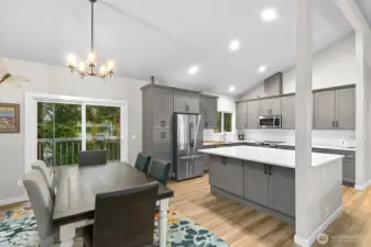 Enjoy easy interaction with guests at the dining table or around the large island—this space was designed for entertaining.