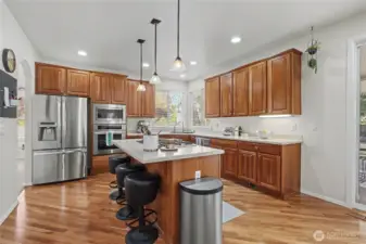 View of your kitchen from dine-in area and family room.