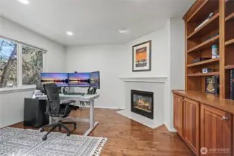 Attached to your Primary Bedroom is this incredible space! Built-in bookshelves and gas fireplace. Currently used as a home office, could be sitting room as well, or??