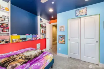 Another view of the second bedroom. Every bedroom—as well as the office/dining room and living room—includes TV-height outlets and Ethernet ports for seamless connectivity.