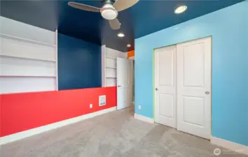 Another view of the second bedroom. Every bedroom—as well as the office/dining room and living room—includes TV-height outlets and Ethernet ports for seamless connectivity.
