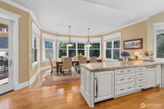 This angle shows the handle to open the in-cabinet subzero mini fridge, dishwasher, and more cabinet space.