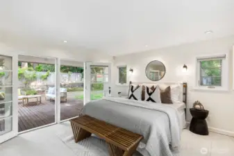 Primary bedroom fits king size bed.