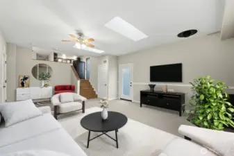 Lower Family Room with Pellet Stove..Virtually Staged