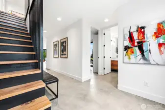 Entrance, staircase reclaimed wood from original home