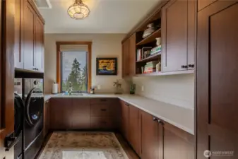 Main floor utility room is just off mud room between garage and entry,