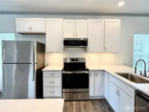Entertain in style with trending SS appliances, large sink and stunning quartz countertops