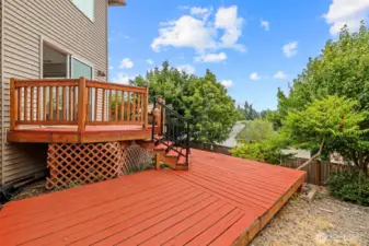 stained deck with mountain views