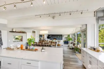 Huge kitchen eating island designed for entertaining.