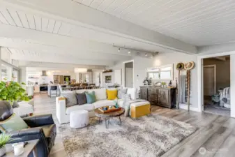 Main living area looking South towards the kitchen and dining areas