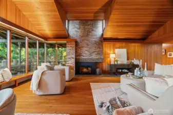 Custom floor to ceiling fireplace.