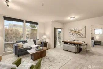 Floor to ceiling windows let in an abundance of natural light