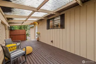 Welcome Home... large covered patio just waiting for that morning cup of coffee or tea!  Private!