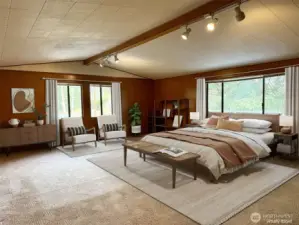 Use as a family room or primary bedroom, this is virtually staged to give you an idea.  has so much room and space to do whatever you need.