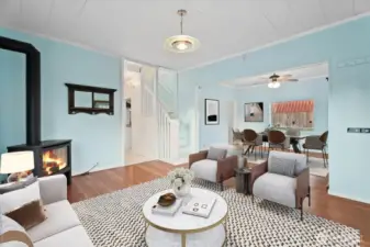 Ample room for entertaining and dining, the main floor flows seamlessly from room to room. [Photo partially virtually staged.]