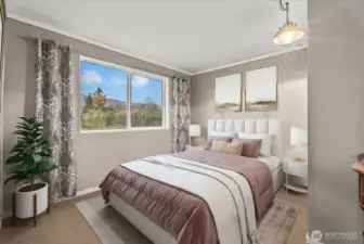 Upstairs bedroom with amazing views.[virtually stagged]