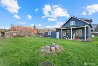 View of the backyard and the back of the house.