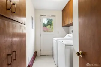 Laundry, located on the main floor with door that leads to the back yard. Build-in storage.