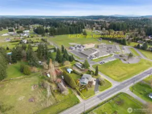 Another view of the subject property outlined and the surrounding rural neighborhood and East Olympia School.