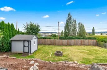 backyard with storage shed