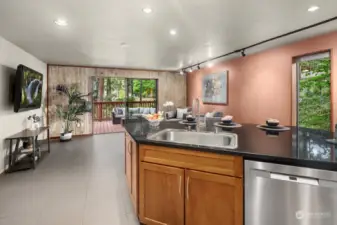 view of family room from the kitchen.