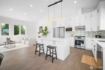 Spacious kitchen with center island.