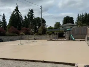 HOA's Private Recreation Court.  Shared between only 19 homes and their guests, this recreation area includes pickleball, basketball, swings, big toy, bocce ball, and open area.