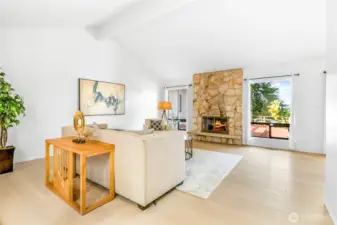 Living room with Vaulted ceiling.