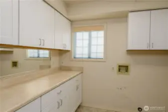 Large laundry room with storage