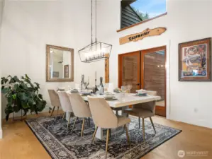 The large dining room lacks for nothing. Host large parties or intimate dinners; it accommodates it all.