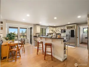 The large kitchen can handle more than one person working while others can watch or entertain.