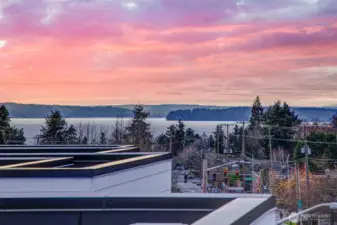 Roof deck where you can enjoy a view of the Pugel Sound and the Olympic Mountains.