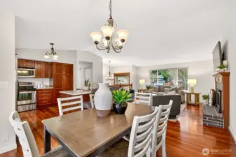 This angle highlights how well the spaces work together, open, connected, and comfortable, with the fireplace adding warmth and definition. Hardwood floors, clean lines, and great natural light create a welcoming feel that’s easy to make your own. It’s a home that lives larger than expected, with an easy flow that supports both quiet nights in and lively weekends with guests.