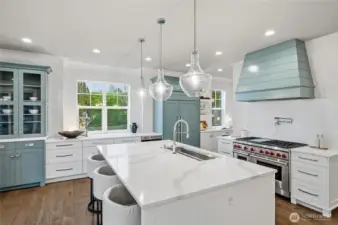 Large center island to watch the chef or grab a quick breakfast.