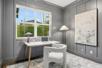 You'll be productive in this handsome wainscoted home office.