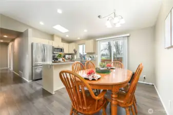 Kitchen, dining and living room.