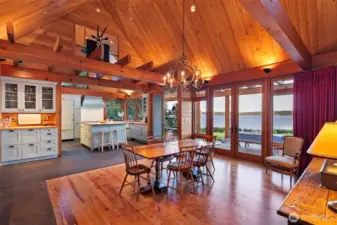 Dining to kitchen with stunning water views.