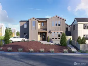 Exterior Rendering. Modern design with warm, thoughtful craftsmanship in the heart of Kirkland.