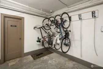 Community bike and laundry room plus large dedicated storage unit.