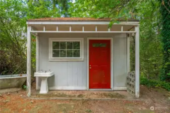 Storage shed in the backyard.