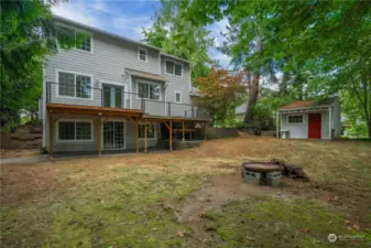 Another view of the backyard and storage shed. So much room here!