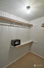 Spacious primary walk-in closet