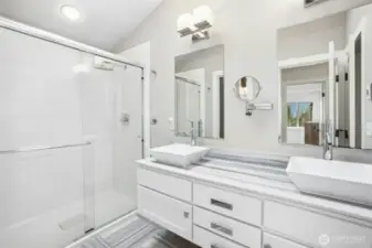 Dual vanity in primary bath.