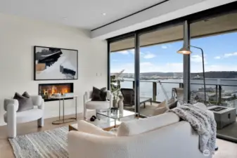 Living room opens to large view deck in Unit 1206