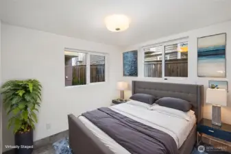 Lower guest bedroom staged