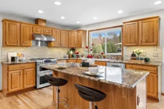 Hickory cabinetry, stunning granite countertops, under cabinet lighting, and stainless steel appliances