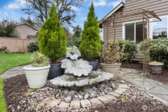 One of several fountains in the immaculate landscaping