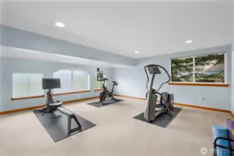 Just around the corner from the living room, the mid-level bonus/flex room offers a spacious layout and large windows that fill the space with natural light—perfect for versatile, multipurpose use.