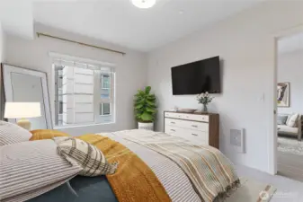 Bedroom overlooks courtyard