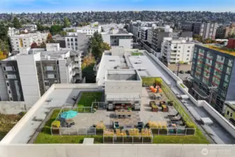 Wonderful rooftop deck with BBQ, seating, firepit and dog run,  offers sweeping views